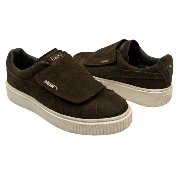 Puma Green Suede Platform Hook And Loop Sneakers Size 9.5 Women's - Picture 1 of 10